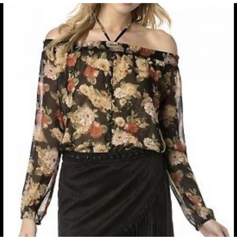 MISS ME womens blouse longsleeve sheer floral fall top S grunge fairy feminine